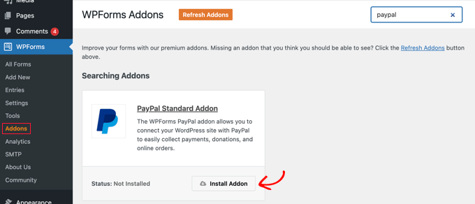 Install the PayPal Standard Addon Install the PayPal Standard Addon