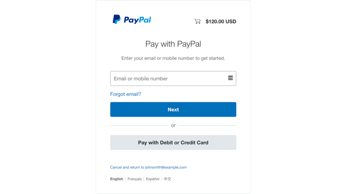 Pay With PayPal Screen Pay With PayPal Screen