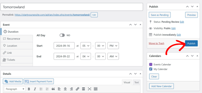 Publish user submitted event Publish user submitted event