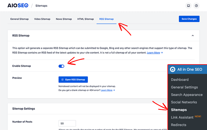WordPress RSS Sitemap Setting in AIOSEO WordPress RSS Sitemap Setting in AIOSEO