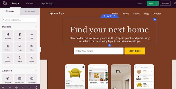 SeedProd'da sayfa düzenini düzenleme