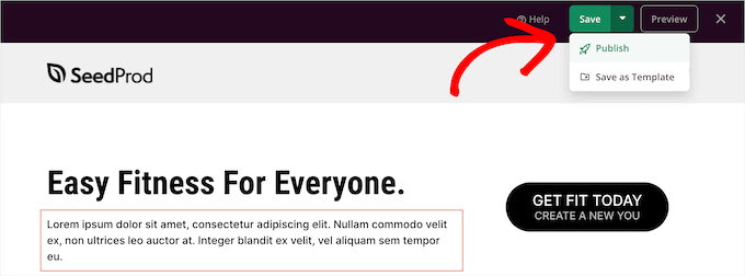 SeedProd-Seite speichern und veröffentlichen