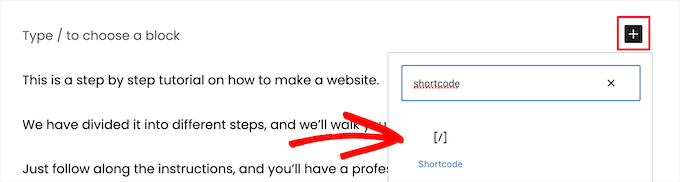 Kısa kod bloğunu seçin
