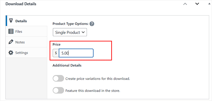Set a price for your ebook in EDD
