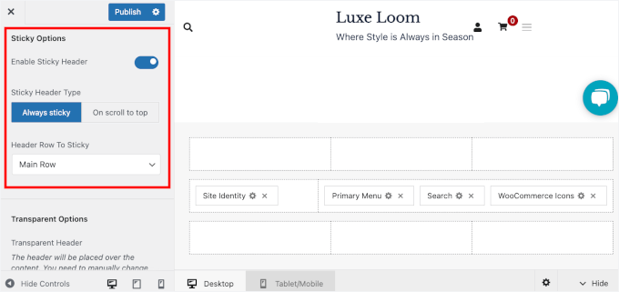 Sydney's sticky menu option