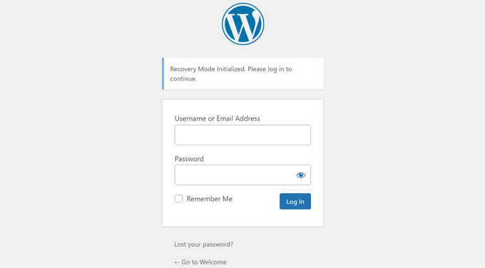 Recovery Mode Login Screen Recovery Mode Login Screen