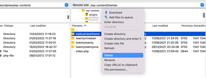Using FTP to Delete the Current Theme Using FTP to Delete the Current Theme