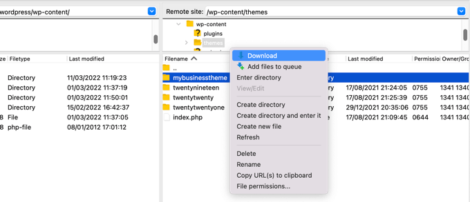 Using FTP to Download the Current Theme as a Backup Using FTP to Download the Current Theme as a Backup