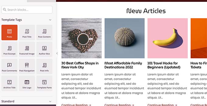 Şablon etiketi blokları ekleyin