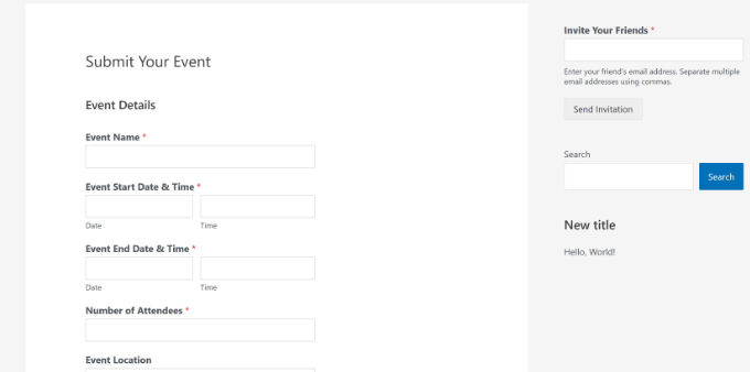 User event submitted form User event submitted form