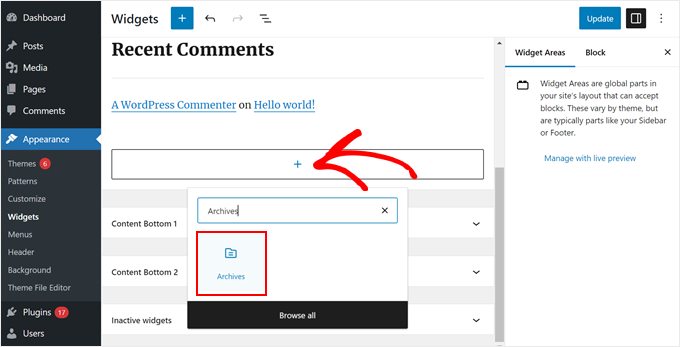 Adding Archives block to the sidebar