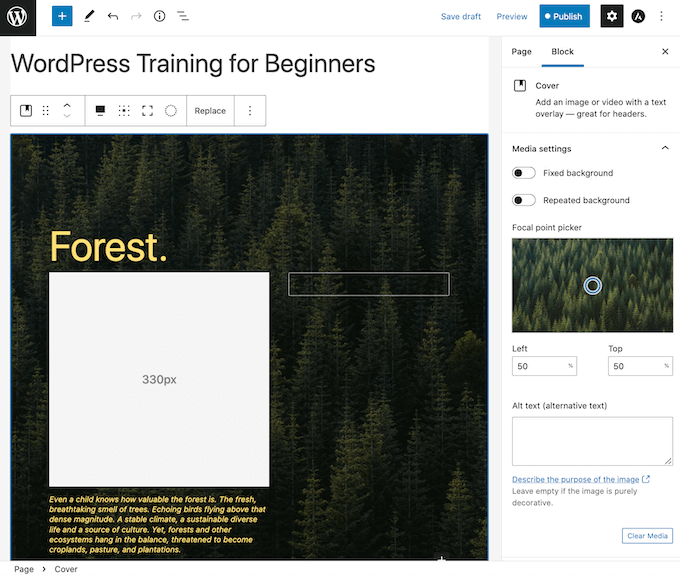 wordpress-cover-block A WordPress Cover block.
