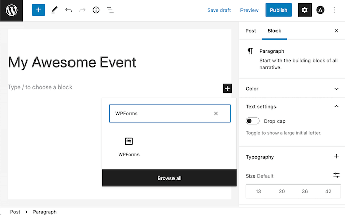 wpforms-add-block WordPress の投稿に WPForms ブロックを追加する。