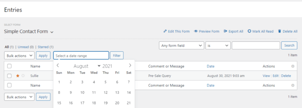 WPForms form entries WPForms form entries