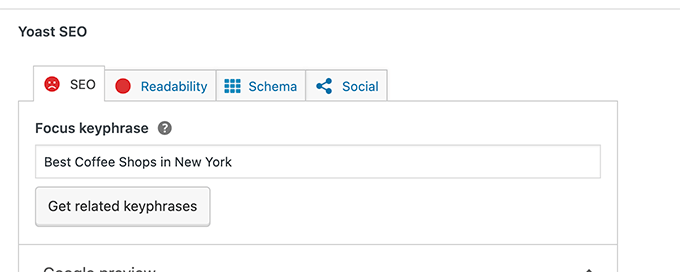 Opción de frase clave de enfoque en Yoast SEO Opción de frase clave de enfoque en Yoast SEO