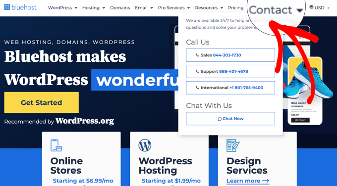 Bluehostに連絡する