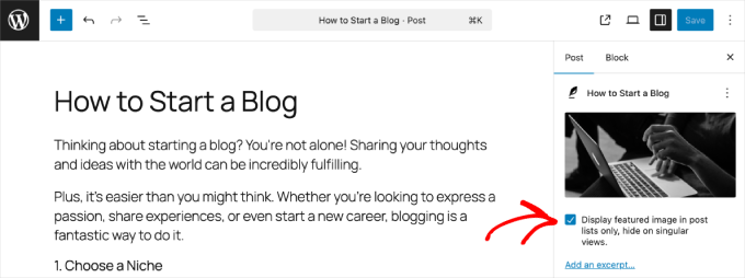 Checkbox hide featured image