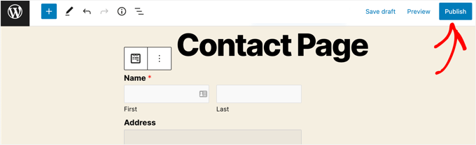 Click the 'Publish' Button to Push the Page Live