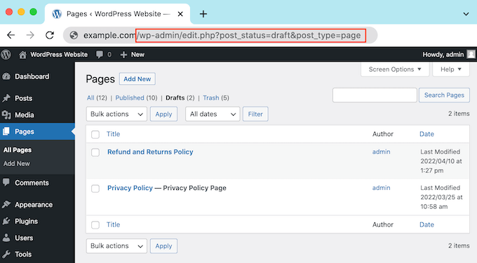 URL-ul pentru paginile dvs. WordPress ciornă URL-ul pentru paginile dvs. WordPress ciornă