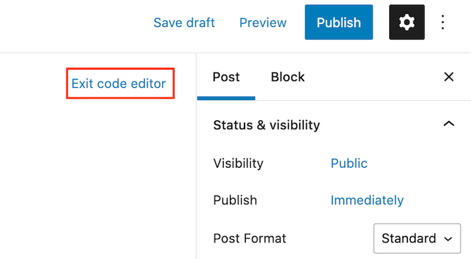 Ieșirea din editorul de cod WordPress Ieșirea din editorul de cod WordPress