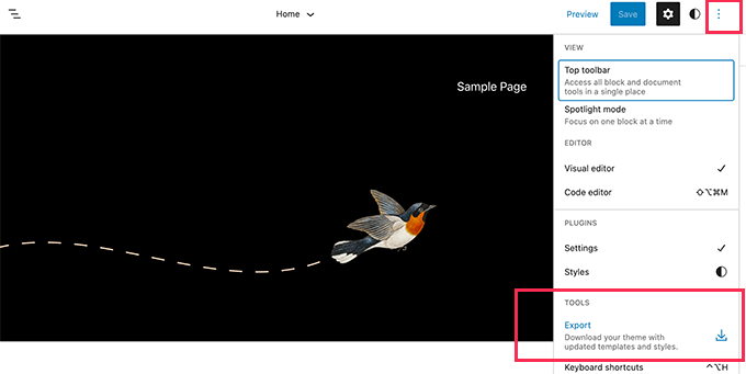 Block-Theme exportieren