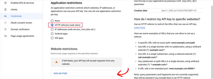 Restrict to HTTP Referrers (Web Sites)