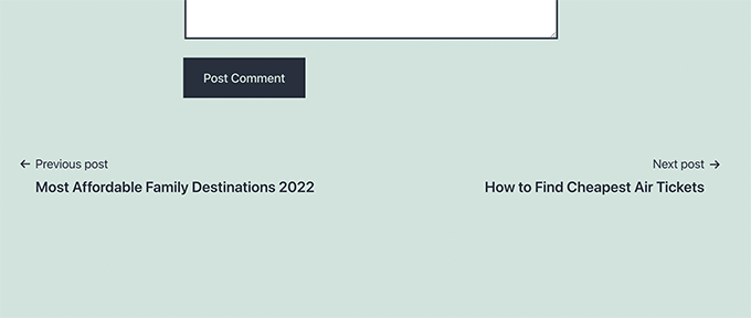 Ejemplo de enlaces de siguiente y anterior en una publicación de WordPress