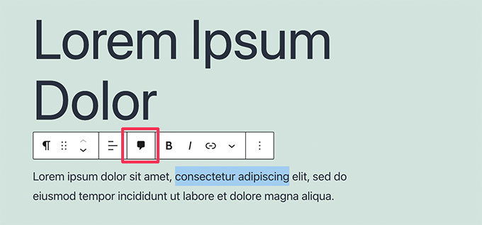 Selecciona texto y haz clic en el botón de comentario