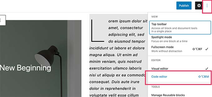 Switch to the code editor Switch to the code editor