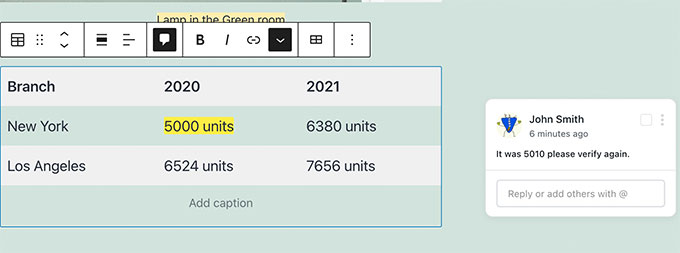 Dejar comentario en bloque de Tabla