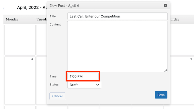 Redaktionella kalenderns snabb-popup