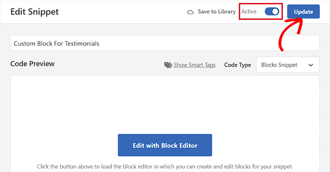 Activate custom block Activate custom block