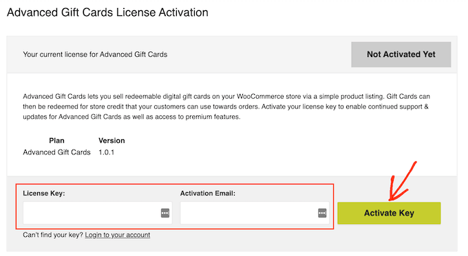 Activating the Advanced Gift Cards for WooCommerce plugin Activating the Advanced Gift Cards for WooCommerce plugin