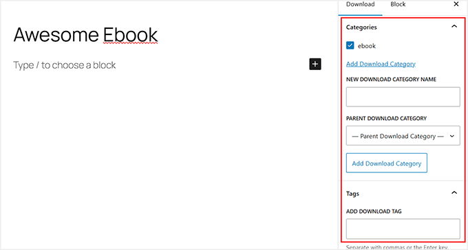 Creating categories and tags for your digital downloads