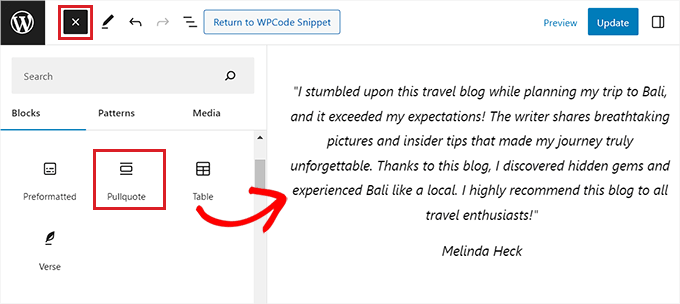 Add testimonial quote in the custom block Add testimonial quote in the custom block