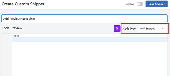 Agregar título y elegir tipo de código