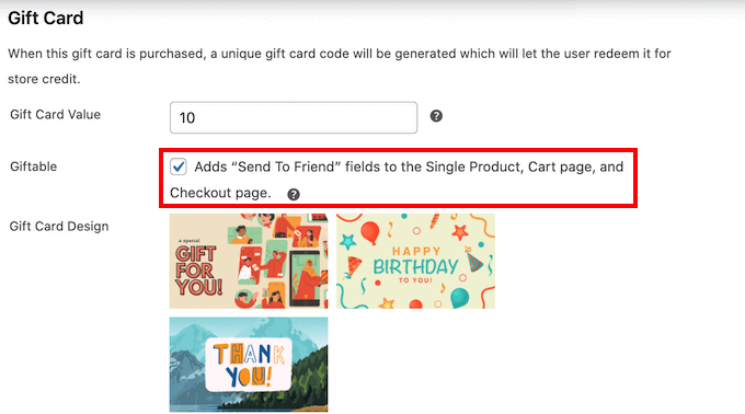 Making a gift card giftable Making a gift card giftable