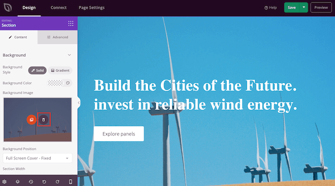 Deleting a background image in SeedProd Deleting a background image in SeedProd