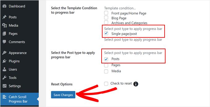Spara inställningarna för Catch Scroll Progress Bar-pluginet