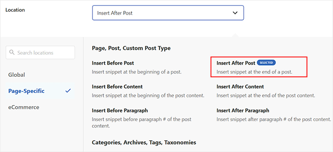 Elegir la opción Insertar después de la publicación
