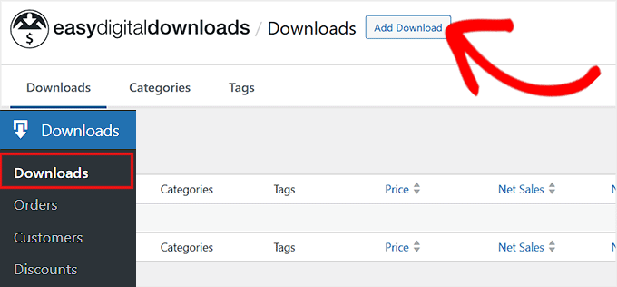 Click the Add Download button in EDD