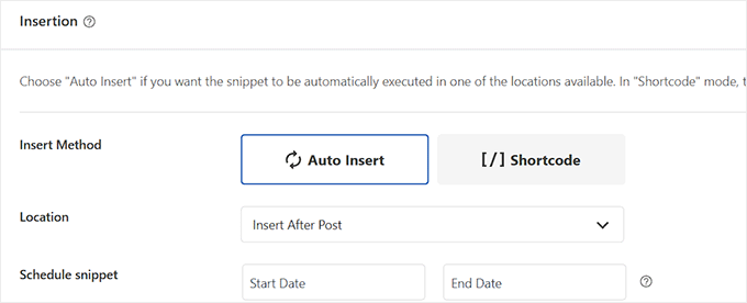 Configurar inserción y ubicación del código