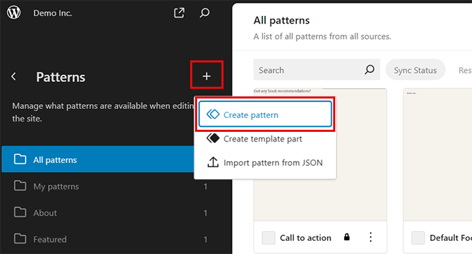 Create pattern in site editor Create pattern in site editor