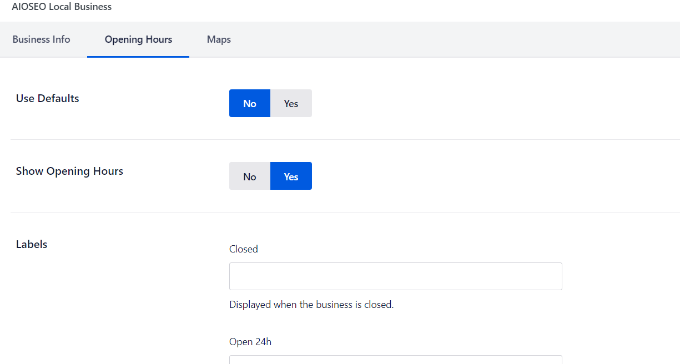 Disable default opening hours Disable default opening hours