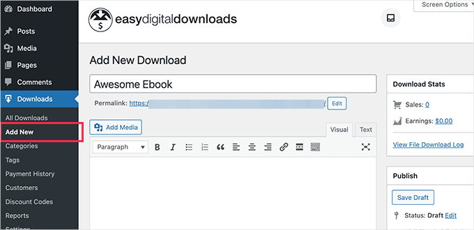 Adicionando um novo produto de download digital