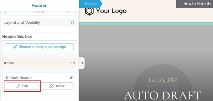 Redigera standardhuvudet med Thrive Theme Builder