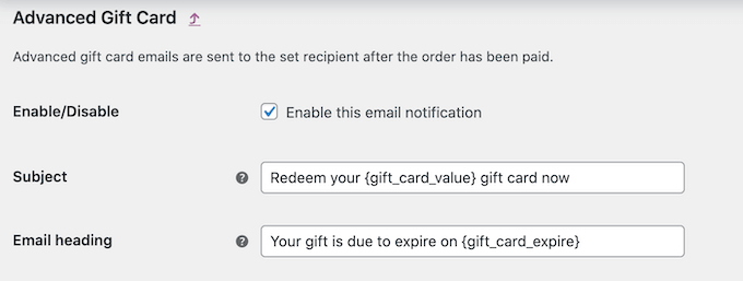 Customizing the gift card email template Customizing the gift card email template
