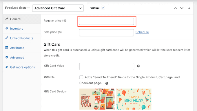 Setting a price for your WooCommerce gift card Setting a price for your WooCommerce gift card