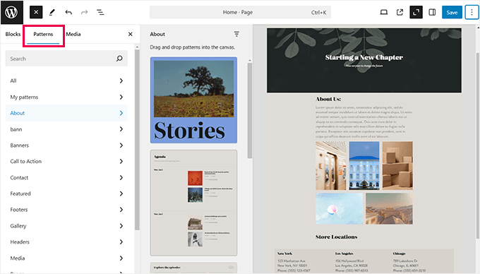 Patterns in WordPress block editor Patterns in WordPress block editor