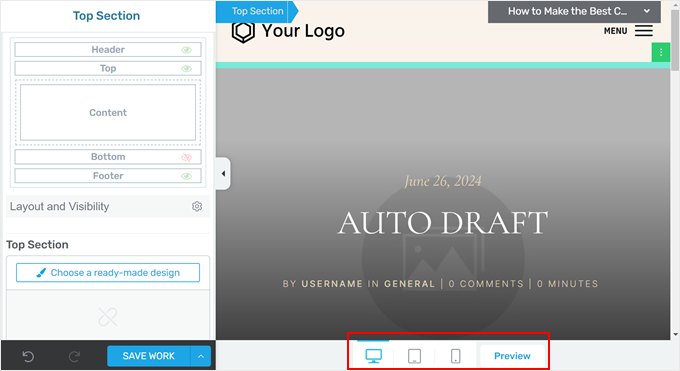 Förhandsgranska en webbplats i Thrive Theme Builder